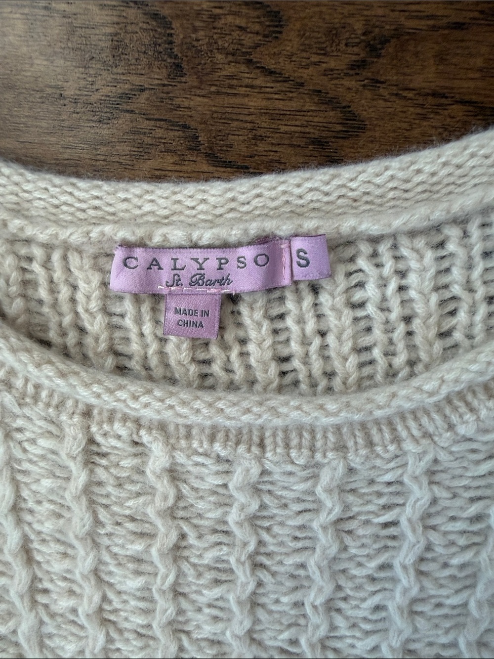 Calypso St. Barth Cream 100% Cashmere Cable Knit Crewneck Sweater S - Picture 3 of 10